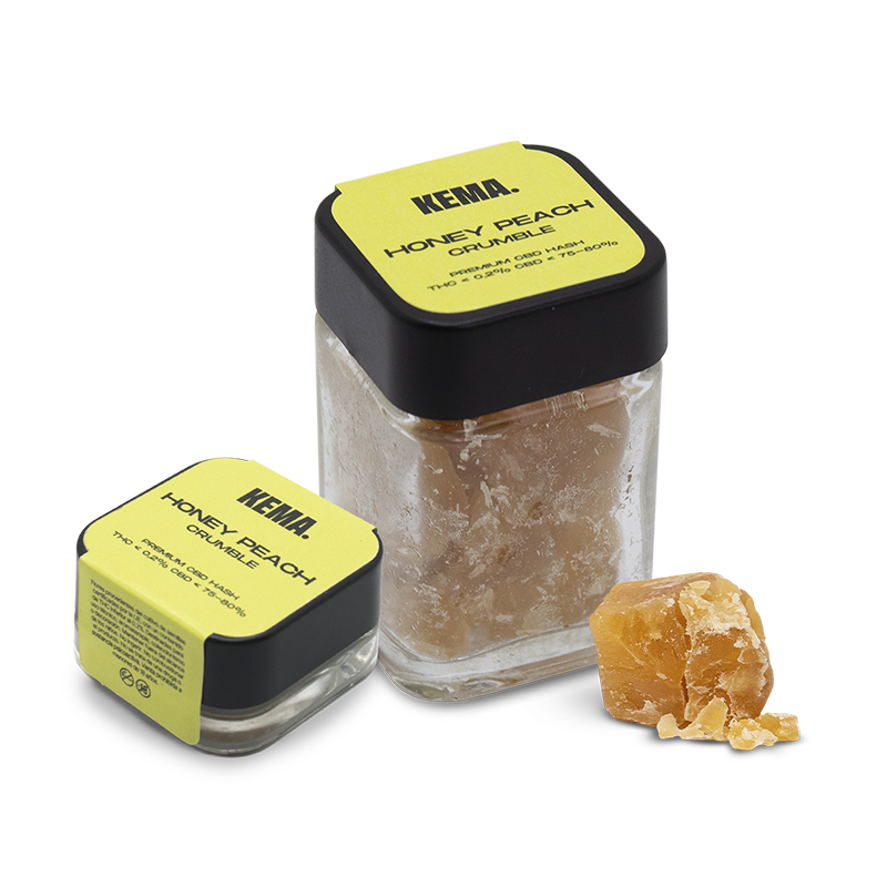 Formatos de 3 g y 15 g de Crumble - Honey Peach KEMA