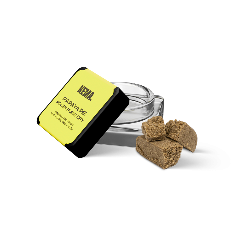 Envase abierto de 3 g y hash Dry Polen Rubio - Papaya Pie KEMA